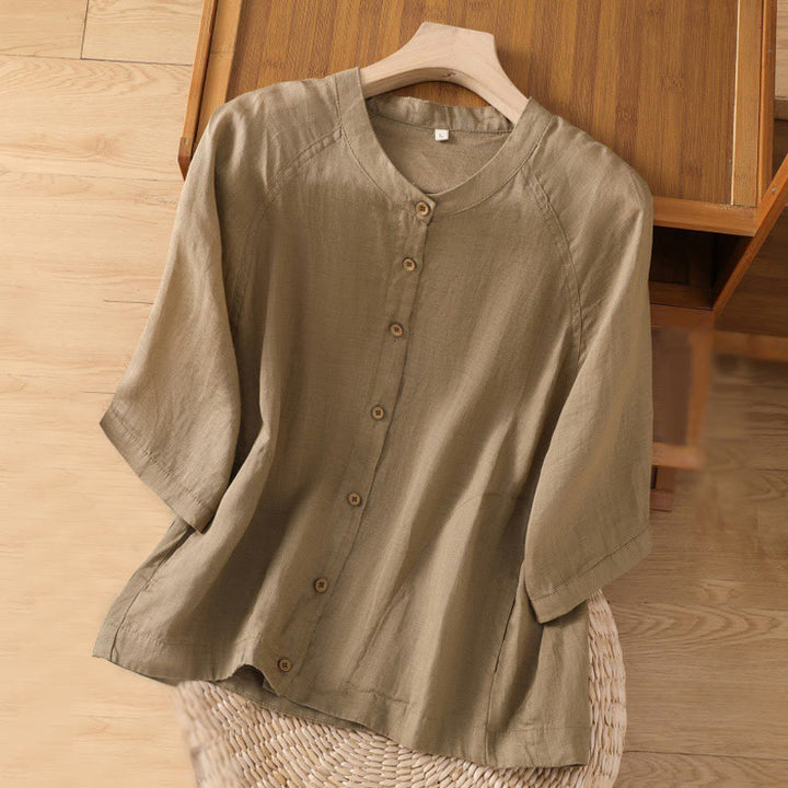 Camisa de lino y algodón con mangas tres cuartos para mujer con bolsillos Buddha Stones Daily - Broncearse - US14，UK/AU18，EU46 (2XL) - image 1