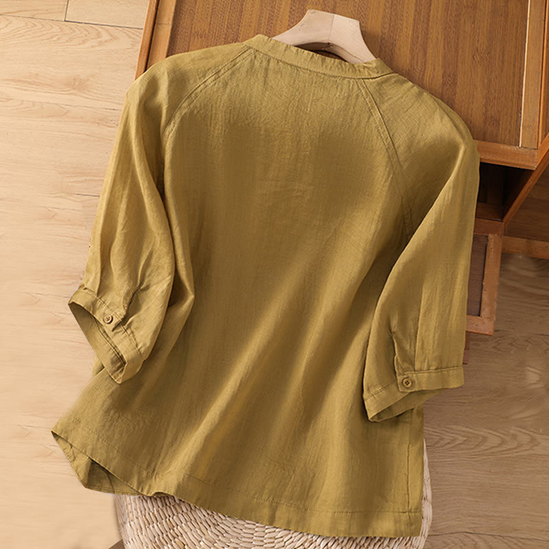 Camisa de lino y algodón con mangas tres cuartos para mujer con bolsillos Buddha Stones Daily - image 11