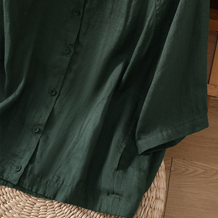 Camisa de lino y algodón con mangas tres cuartos para mujer con bolsillos Buddha Stones Daily - image 25