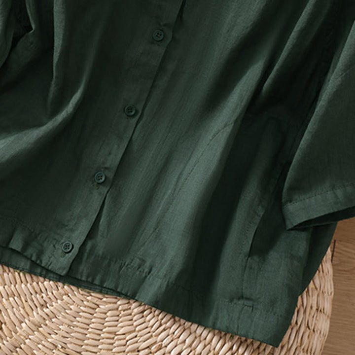 Camisa de lino y algodón con mangas tres cuartos para mujer con bolsillos Buddha Stones Daily - image 24