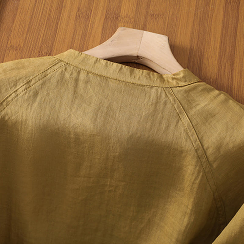 Camisa de lino y algodón con mangas tres cuartos para mujer con bolsillos Buddha Stones Daily - image 14
