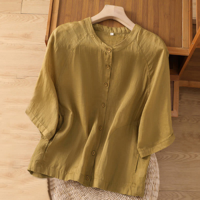 Camisa de lino y algodón con mangas tres cuartos para mujer con bolsillos Buddha Stones Daily - Vara de oro - US14，UK/AU18，EU46 (2XL) - image 10