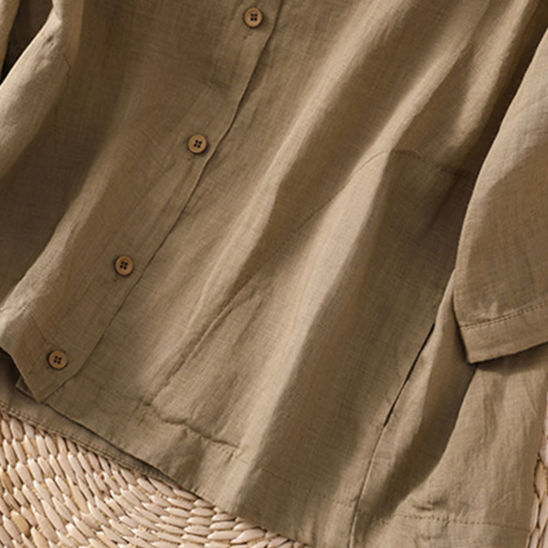 Camisa de lino y algodón con mangas tres cuartos para mujer con bolsillos Buddha Stones Daily - image 7