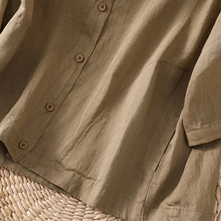 Camisa de lino y algodón con mangas tres cuartos para mujer con bolsillos Buddha Stones Daily - image 7