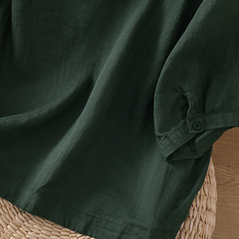 Camisa de lino y algodón con mangas tres cuartos para mujer con bolsillos Buddha Stones Daily - image 26