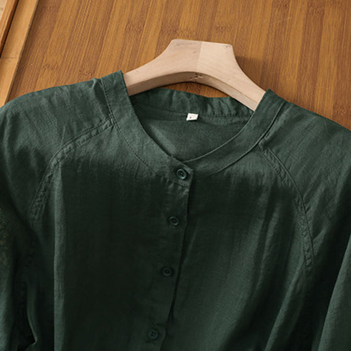 Camisa de lino y algodón con mangas tres cuartos para mujer con bolsillos Buddha Stones Daily - image 22