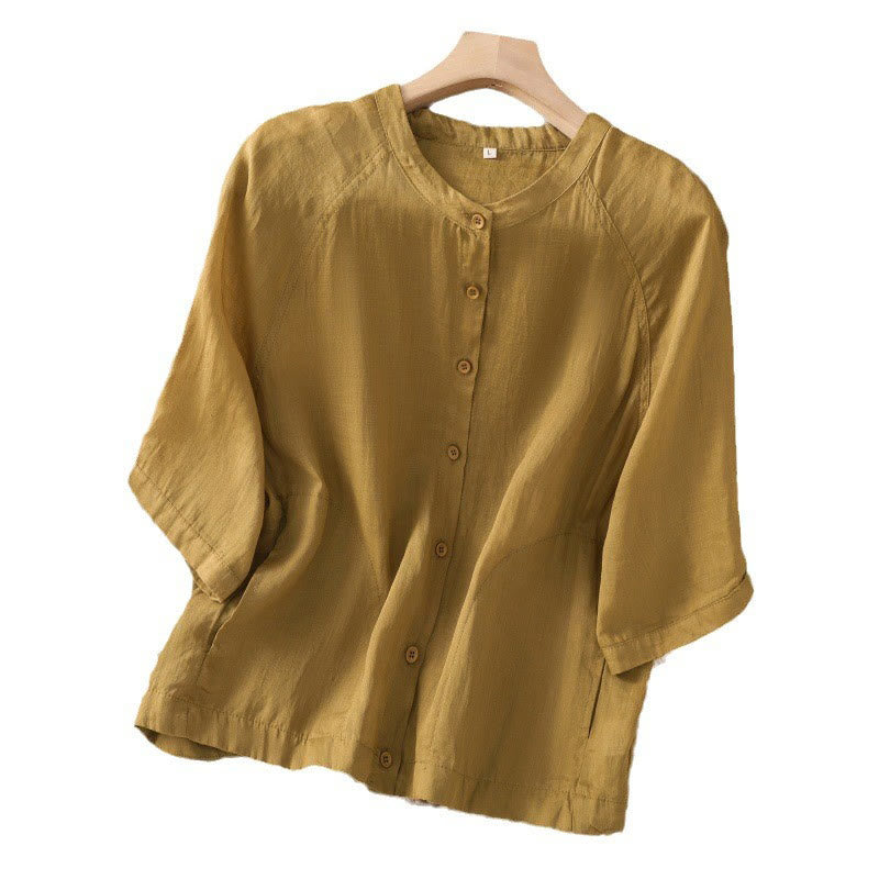 Camisa de lino y algodón con mangas tres cuartos para mujer con bolsillos Buddha Stones Daily - image 19