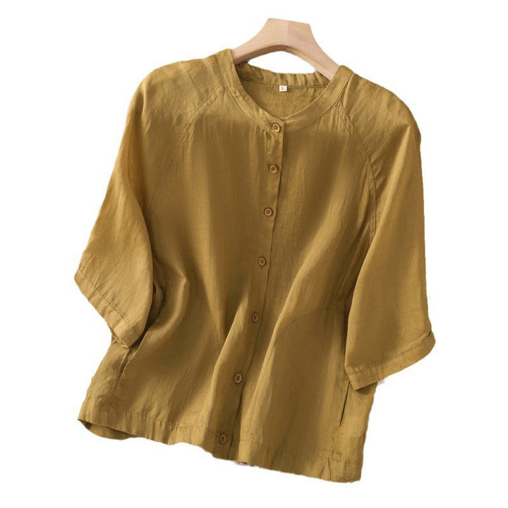 Camisa de lino y algodón con mangas tres cuartos para mujer con bolsillos Buddha Stones Daily - image 19