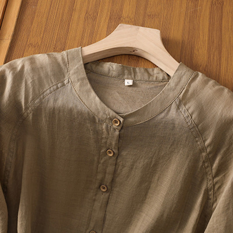 Camisa de lino y algodón con mangas tres cuartos para mujer con bolsillos Buddha Stones Daily - image 3