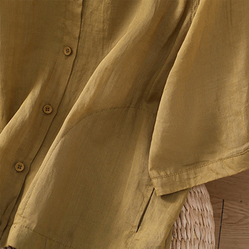 Camisa de lino y algodón con mangas tres cuartos para mujer con bolsillos Buddha Stones Daily - image 16
