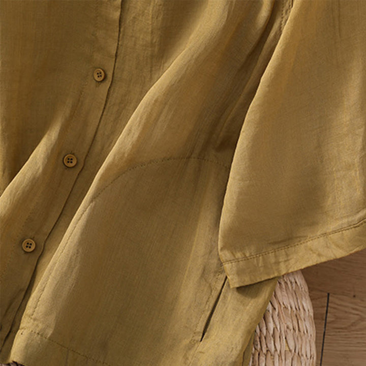 Camisa de lino y algodón con mangas tres cuartos para mujer con bolsillos Buddha Stones Daily - image 16