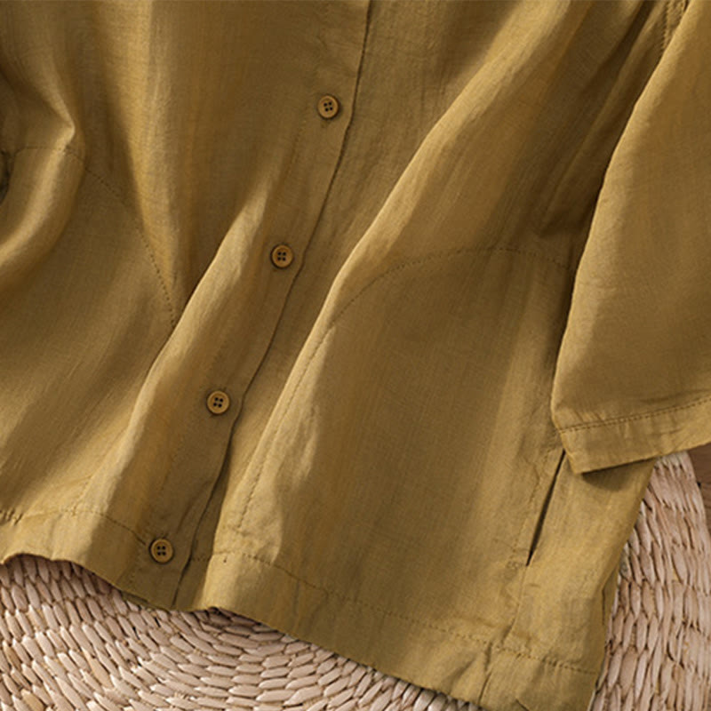 Camisa de lino y algodón con mangas tres cuartos para mujer con bolsillos Buddha Stones Daily - image 18