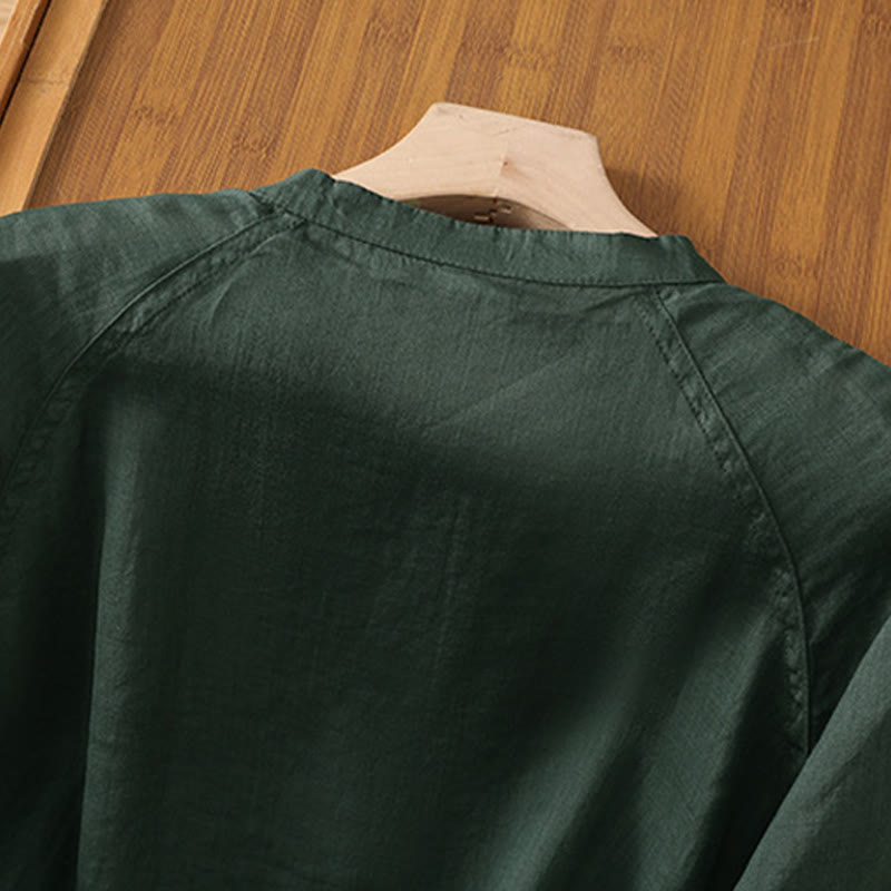 Camisa de lino y algodón con mangas tres cuartos para mujer con bolsillos Buddha Stones Daily - image 23