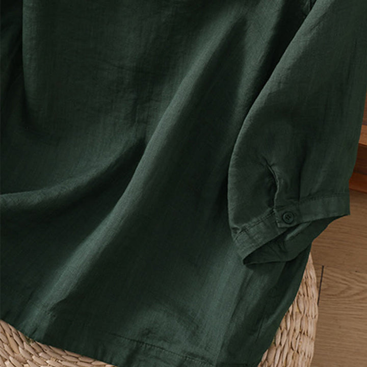 Camisa de lino y algodón con mangas tres cuartos para mujer con bolsillos Buddha Stones Daily - image 27