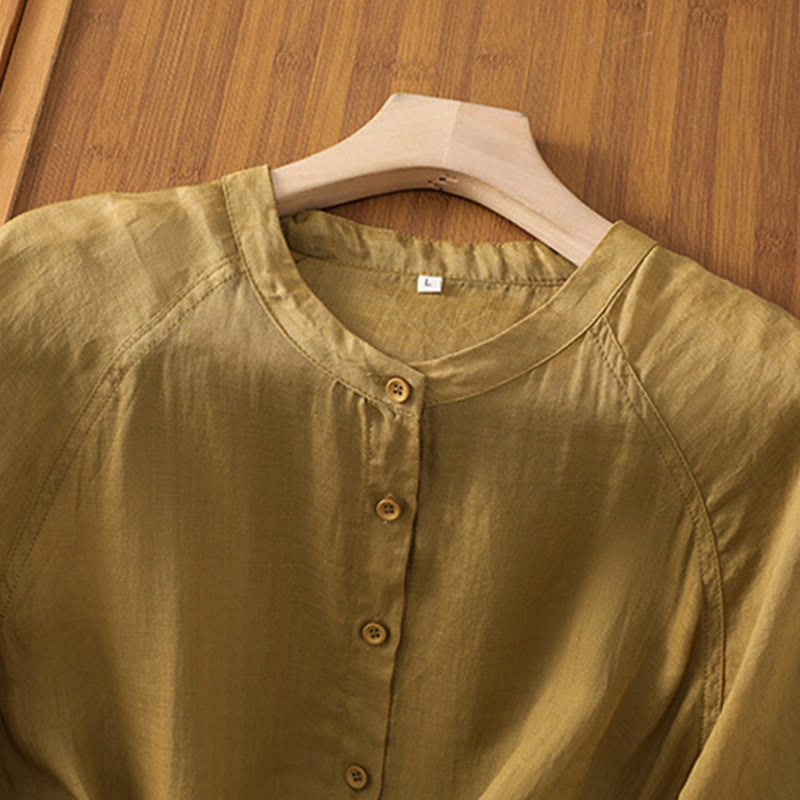 Camisa de lino y algodón con mangas tres cuartos para mujer con bolsillos Buddha Stones Daily - image 12