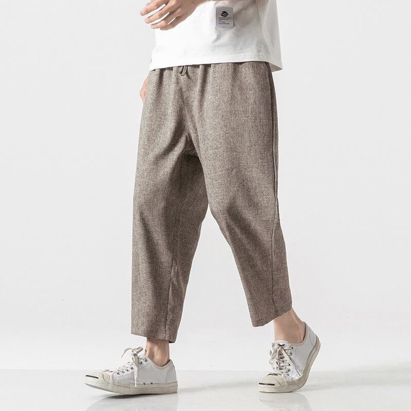 Pantalones de lino y algodón con bolsillos de Buddha Stones Summer Plain para hombre, talla 7-8 - image 4