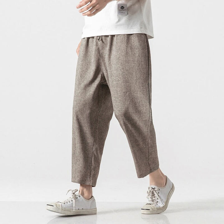 Pantalones de lino y algodón con bolsillos de Buddha Stones Summer Plain para hombre, talla 7-8 - image 4