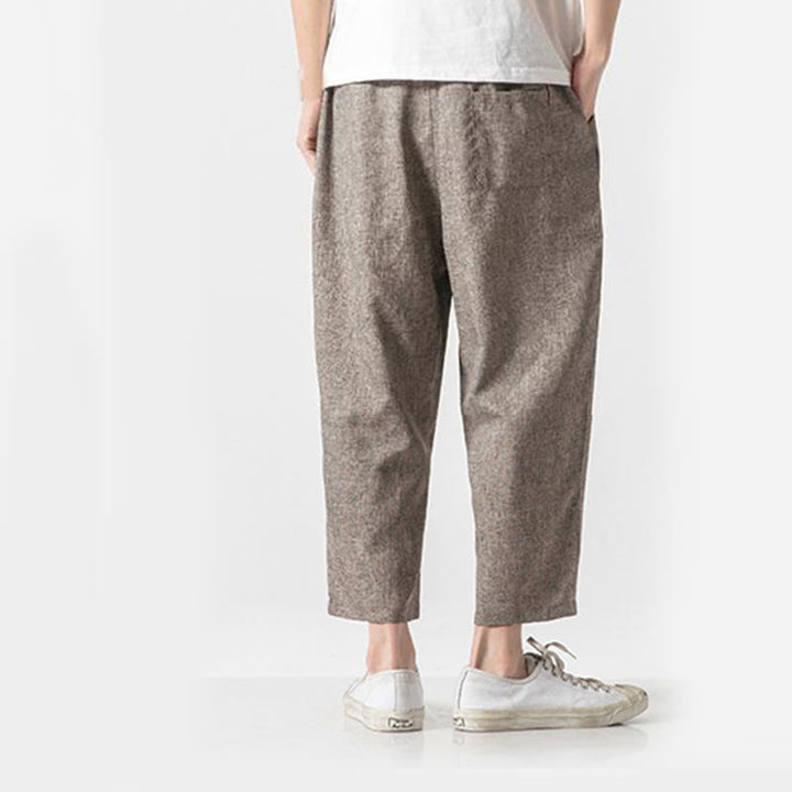 Pantalones de lino y algodón con bolsillos de Buddha Stones Summer Plain para hombre, talla 7-8 - image 5
