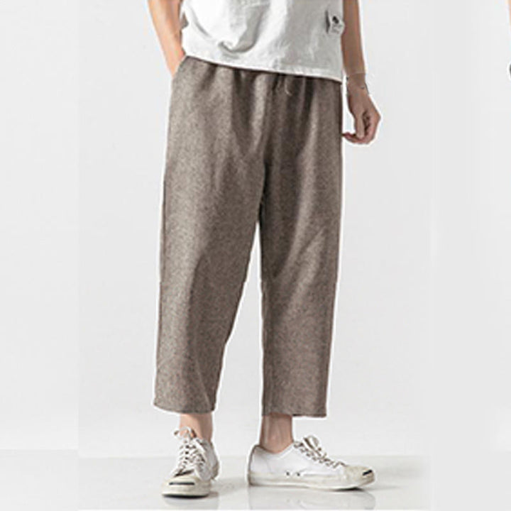 Pantalones de lino y algodón con bolsillos de Buddha Stones Summer Plain para hombre, talla 7-8 - image 3