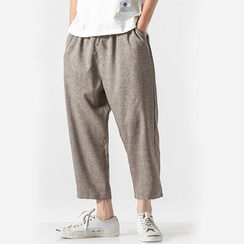 Pantalones de lino y algodón con bolsillos de Buddha Stones Summer Plain para hombre, talla 7-8 - image 6