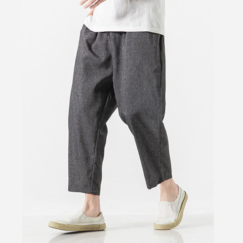 Pantalones de lino y algodón con bolsillos de Buddha Stones Summer Plain para hombre, talla 7-8 - image 13