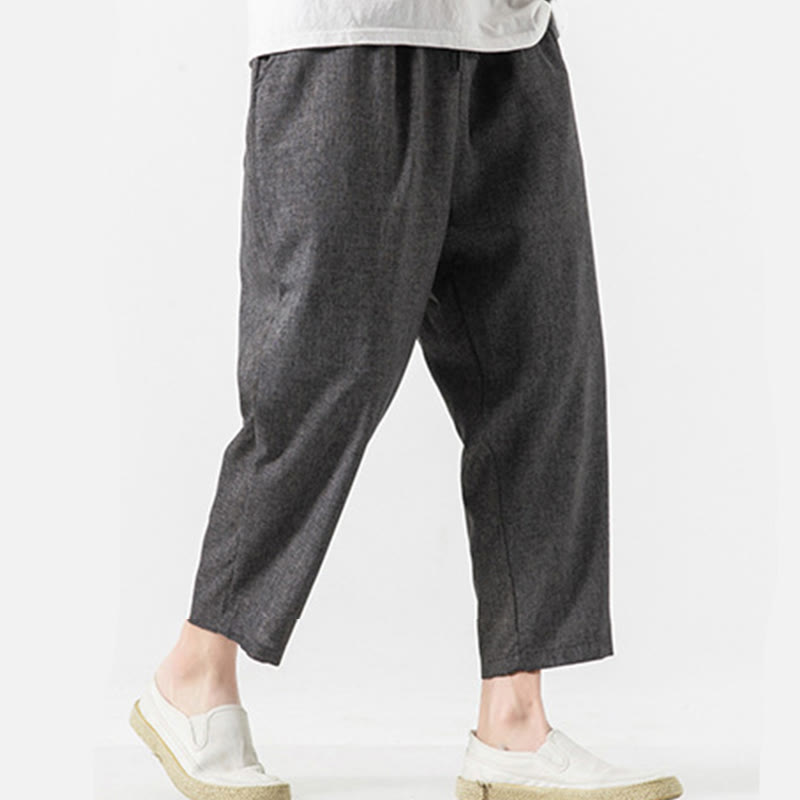 Pantalones de lino y algodón con bolsillos de Buddha Stones Summer Plain para hombre, talla 7-8 - image 15
