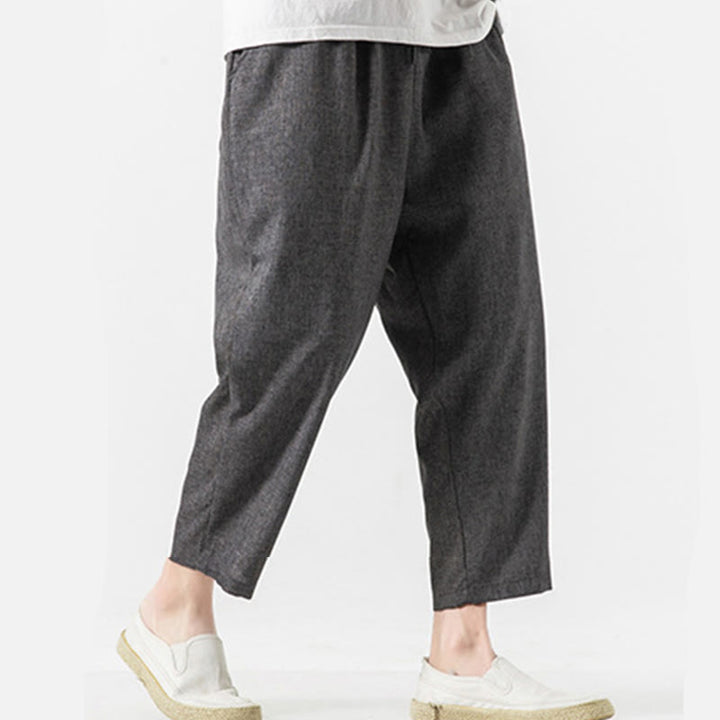Pantalones de lino y algodón con bolsillos de Buddha Stones Summer Plain para hombre, talla 7-8 - image 15