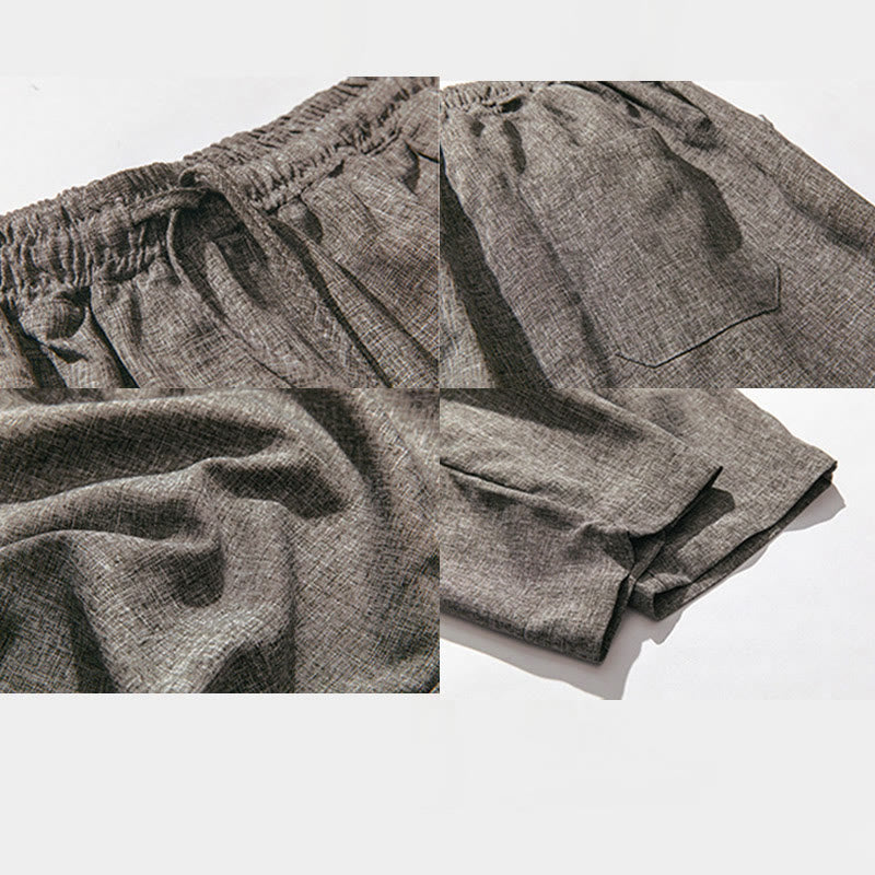 Pantalones de lino y algodón con bolsillos de Buddha Stones Summer Plain para hombre, talla 7-8 - image 9