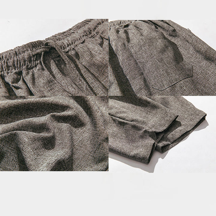 Pantalones de lino y algodón con bolsillos de Buddha Stones Summer Plain para hombre, talla 7-8 - image 9