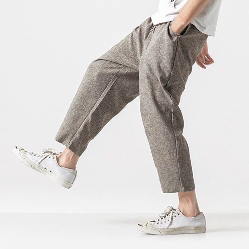 Pantalones de lino y algodón con bolsillos de Buddha Stones Summer Plain para hombre, talla 7-8 - image 8