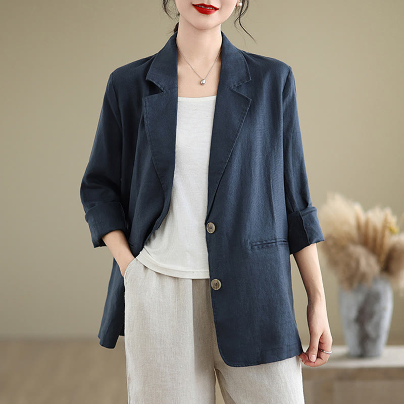 Chaqueta de lino y algodón de manga larga para mujer, color liso, con bolsillos , de Buddha Stones Spring - image 14