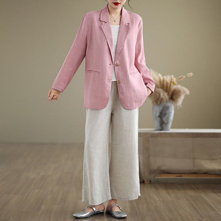 Chaqueta de lino y algodón de manga larga para mujer, color liso, con bolsillos , de Buddha Stones Spring - image 22