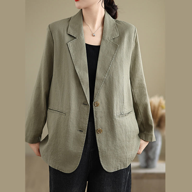 Chaqueta de lino y algodón de manga larga para mujer, color liso, con bolsillos , de Buddha Stones Spring - image 25