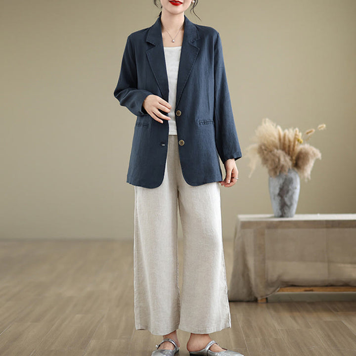 Chaqueta de lino y algodón de manga larga para mujer, color liso, con bolsillos , de Buddha Stones Spring - image 16