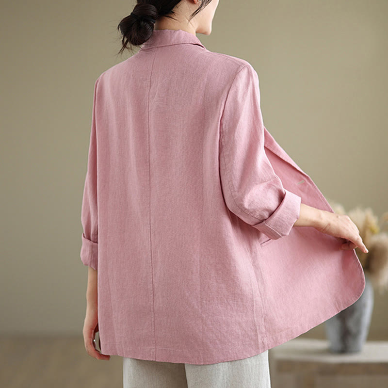 Chaqueta de lino y algodón de manga larga para mujer, color liso, con bolsillos , de Buddha Stones Spring - image 21