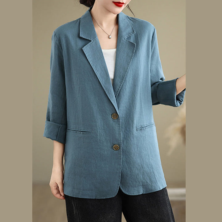 Chaqueta de lino y algodón de manga larga para mujer, color liso, con bolsillos , de Buddha Stones Spring - image 10