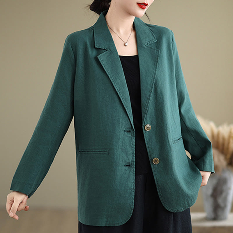 Chaqueta de lino y algodón de manga larga para mujer, color liso, con bolsillos , de Buddha Stones Spring - image 30