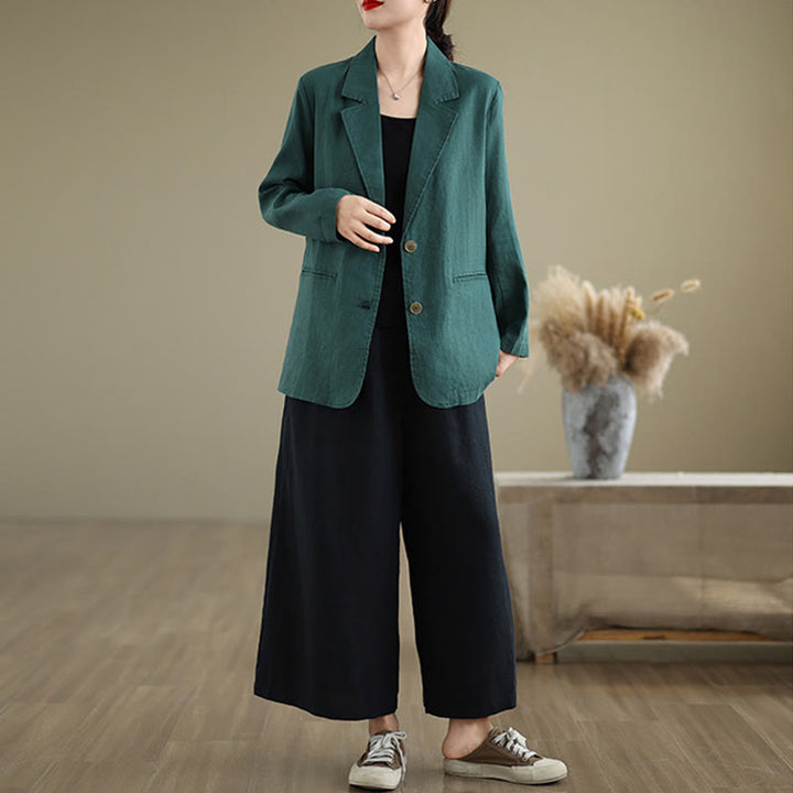 Chaqueta de lino y algodón de manga larga para mujer, color liso, con bolsillos , de Buddha Stones Spring - image 32