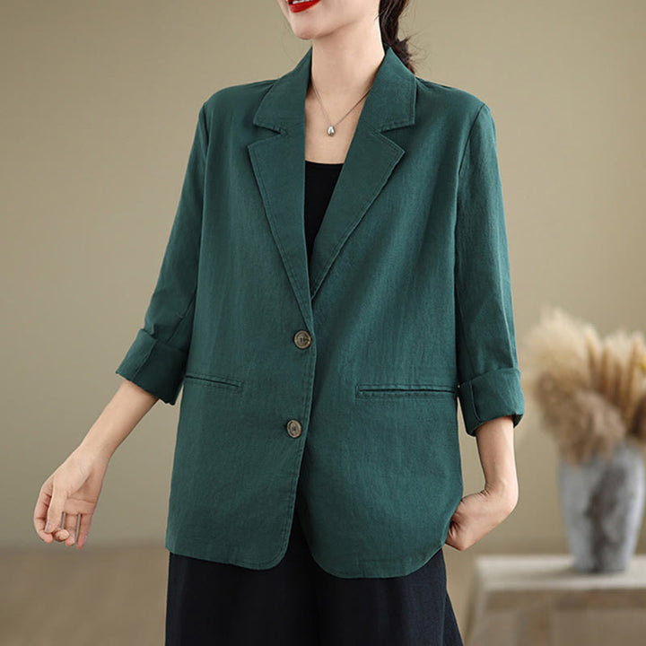 Chaqueta de lino y algodón de manga larga para mujer, color liso, con bolsillos , de Buddha Stones Spring - image 29