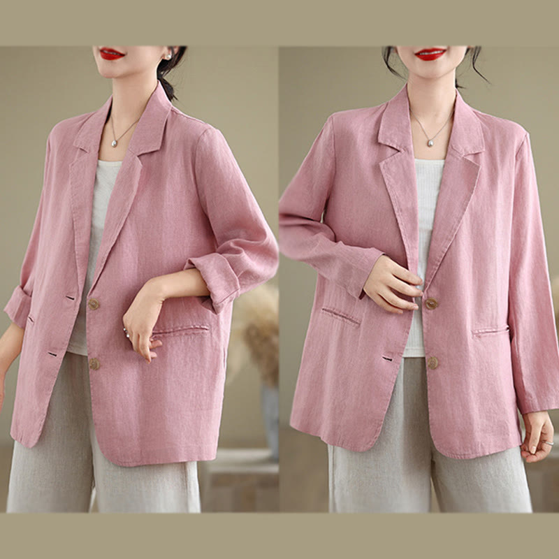 Chaqueta de lino y algodón de manga larga para mujer, color liso, con bolsillos , de Buddha Stones Spring - image 23