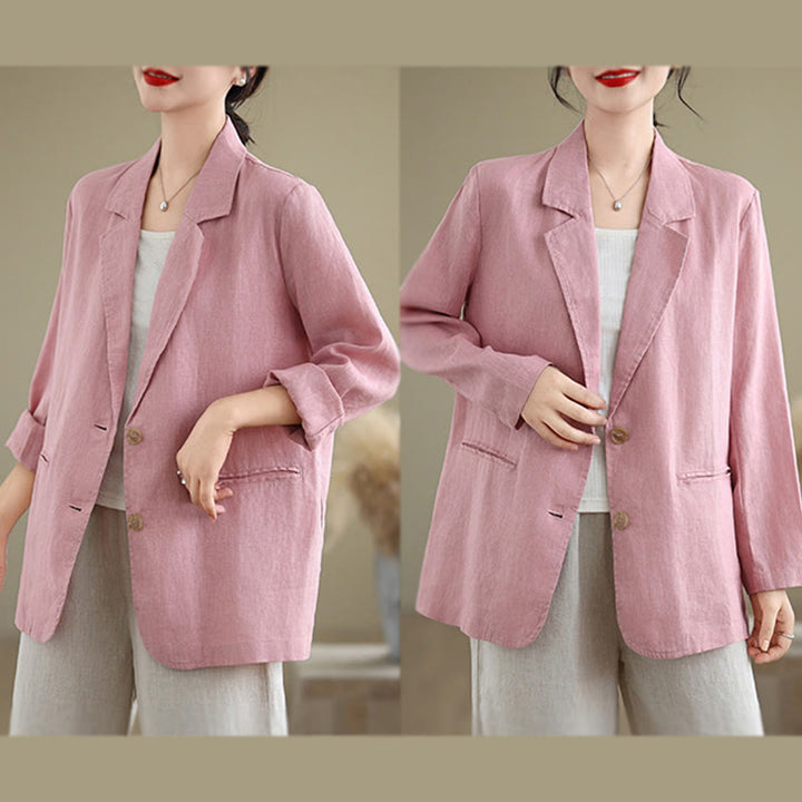 Chaqueta de lino y algodón de manga larga para mujer, color liso, con bolsillos , de Buddha Stones Spring - image 23