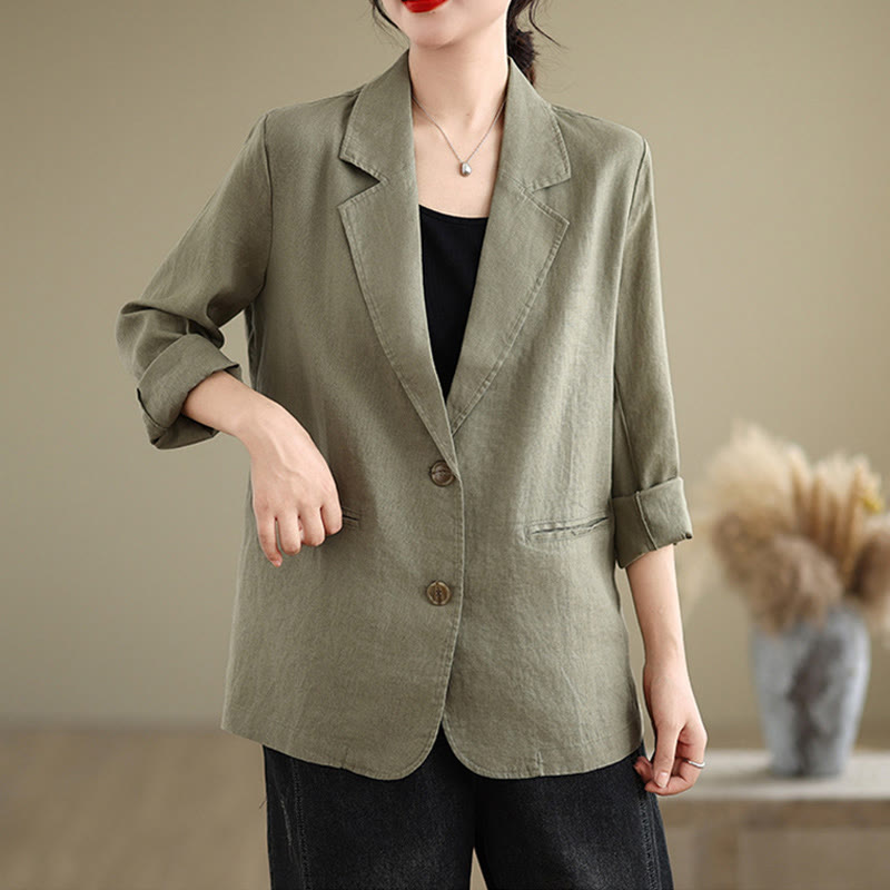 Chaqueta de lino y algodón de manga larga para mujer, color liso, con bolsillos , de Buddha Stones Spring - image 25
