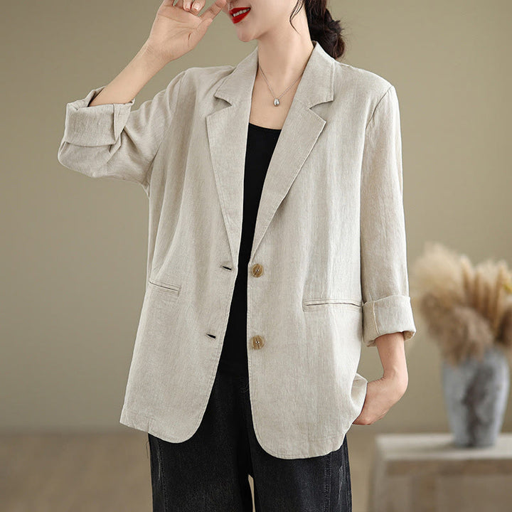 Chaqueta de lino y algodón de manga larga para mujer, color liso, con bolsillos , de Buddha Stones Spring - image 2