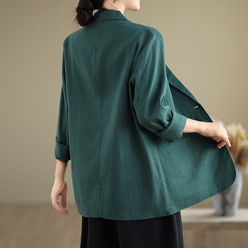 Chaqueta de lino y algodón de manga larga para mujer, color liso, con bolsillos , de Buddha Stones Spring - image 32