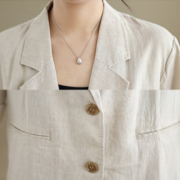 Chaqueta de lino y algodón de manga larga para mujer, color liso, con bolsillos , de Buddha Stones Spring - image 5