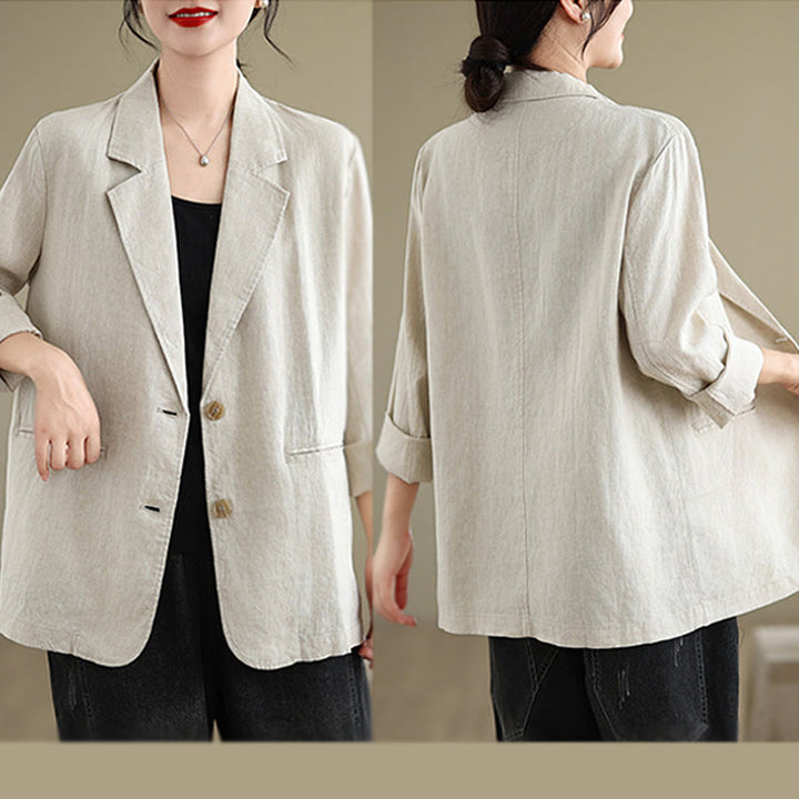 Chaqueta de lino y algodón de manga larga para mujer, color liso, con bolsillos , de Buddha Stones Spring - image 7
