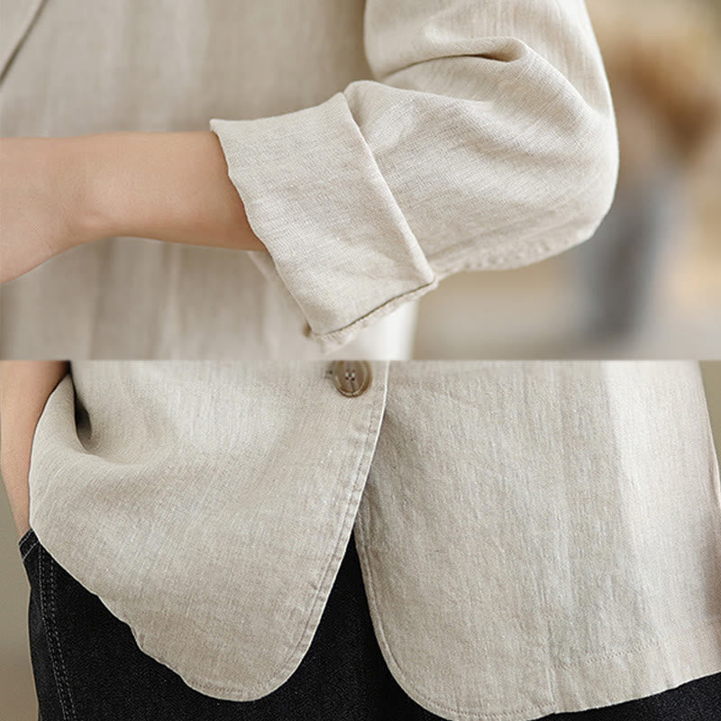 Chaqueta de lino y algodón de manga larga para mujer, color liso, con bolsillos , de Buddha Stones Spring - image 5