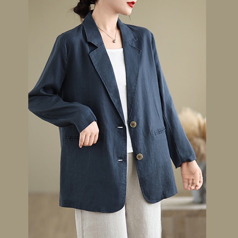 Chaqueta de lino y algodón de manga larga para mujer, color liso, con bolsillos , de Buddha Stones Spring - image 15