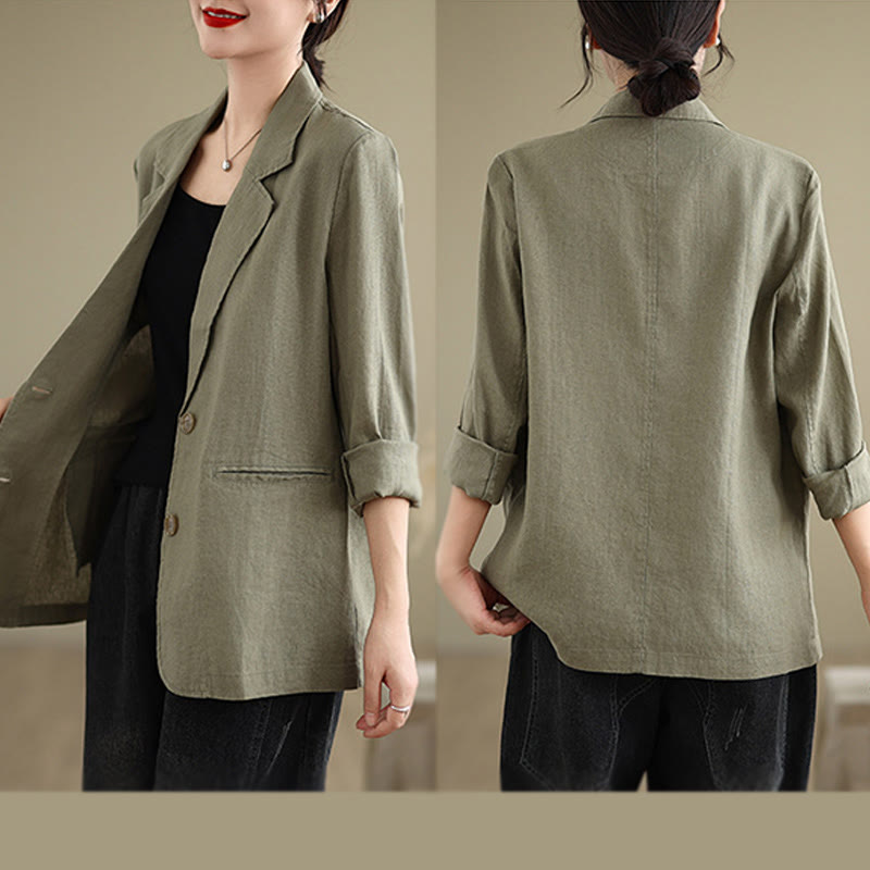 Chaqueta de lino y algodón de manga larga para mujer, color liso, con bolsillos , de Buddha Stones Spring - image 28