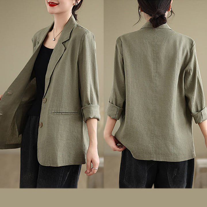 Chaqueta de lino y algodón de manga larga para mujer, color liso, con bolsillos , de Buddha Stones Spring - image 28